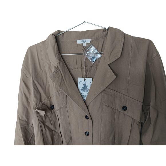 New Easel Women’s Utility Button Down Belted Jumpsuit 100% Cotton Tan Large - Picture 8 of 16